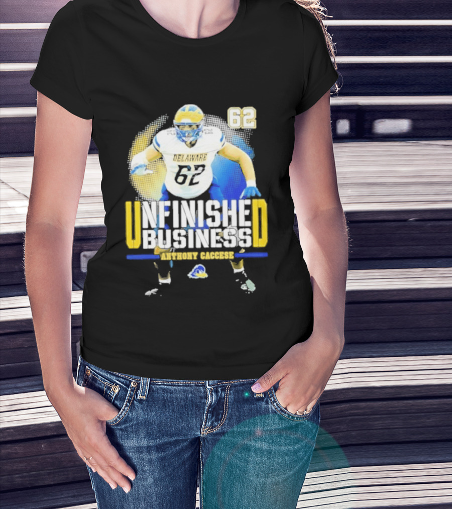 Delaware Blue Hens Football Anthony Caccese 62 Unfinished Business T-Shirt