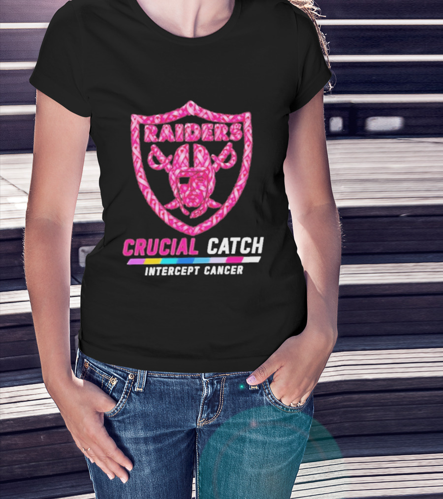 Las Vegas Raiders Crucial Catch Intercept Cancer Pink Ribbon Logo 2026 T-Shirt