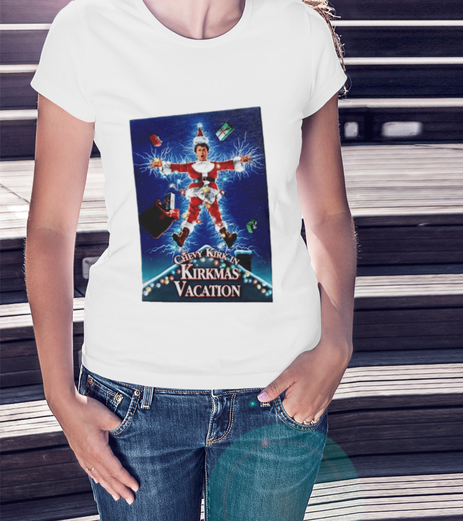 Chevy Kirk In Kirkmas Vacation Christmas Presents Lights Santa Suit Explosion T-Shirt