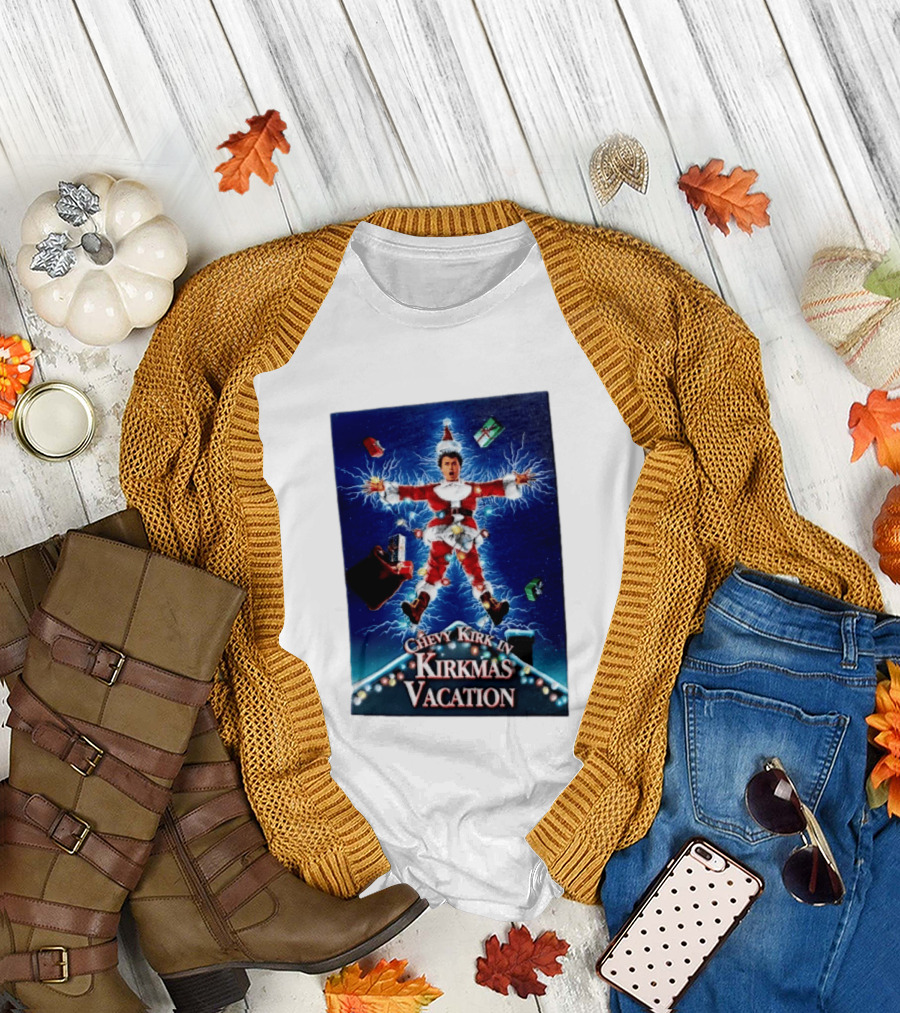 Chevy Kirk In Kirkmas Vacation Christmas Presents Lights Santa Suit Explosion T-Shirt