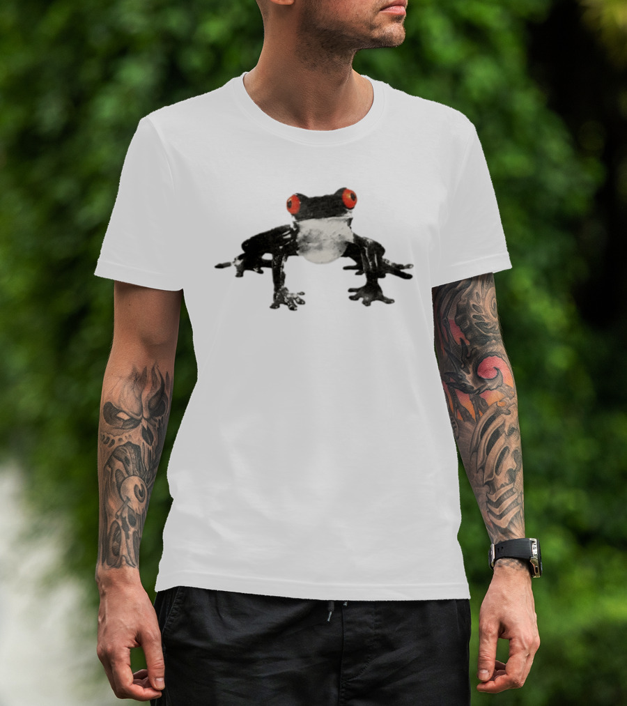 Red Eyed Tree Frog Black And White Monochrome Contrasting T-Shirt