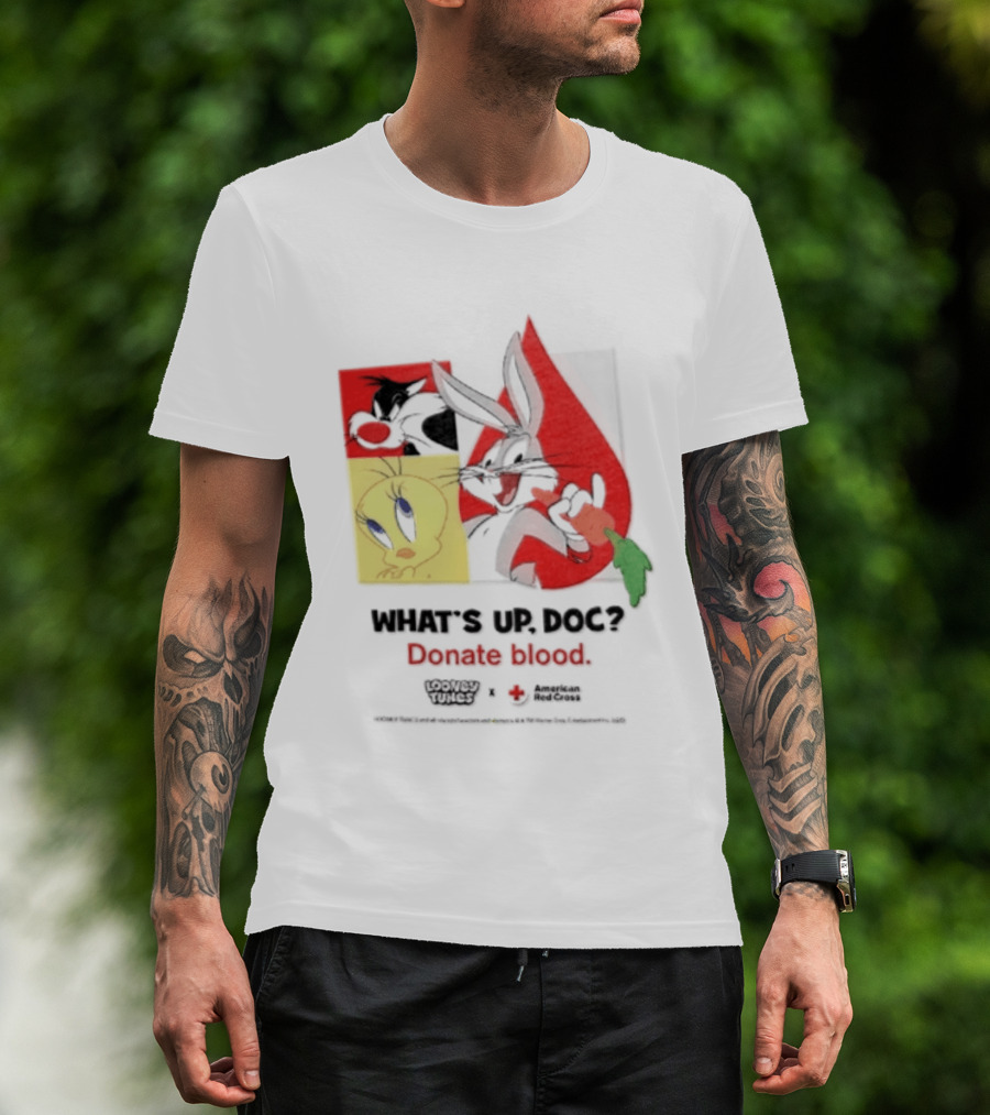 What's Up Doc Donate Blood Looney Tunes American Red Cross Bugs Bunny Tweety Bird T-Shirt