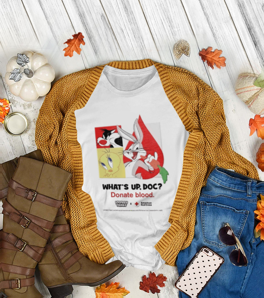 What's Up Doc Donate Blood Looney Tunes American Red Cross Bugs Bunny Tweety Bird T-Shirt