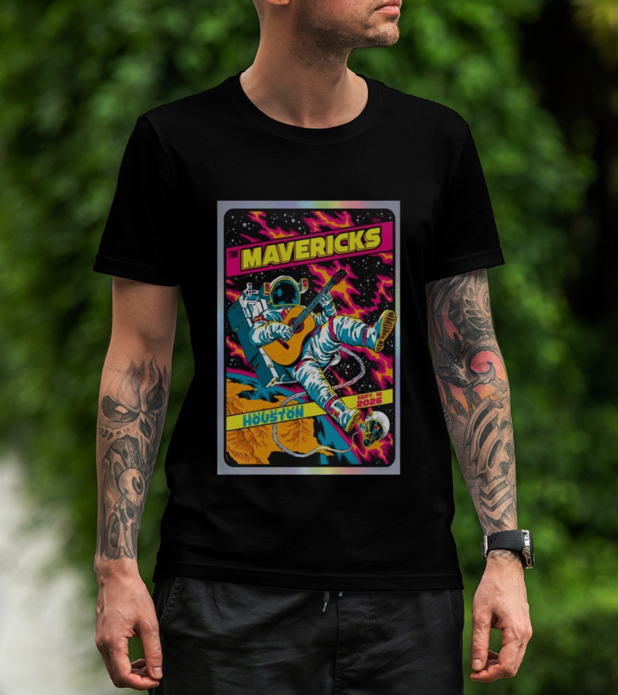 The Mavericks Houston Space Astronaut Guitar Sep 16 2026 House Of Blues T-Shirt