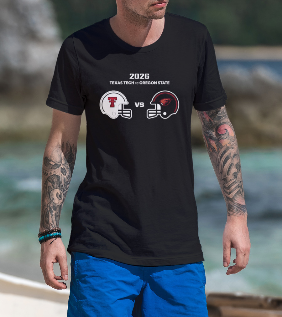 2026 Texas Tech Vs Oregon State Football Matchup Helmets T-Shirt