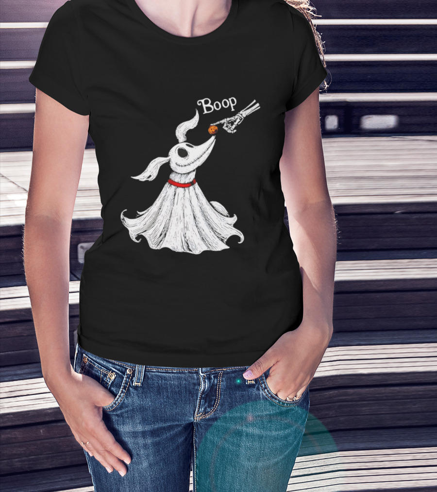 Zero Dog Boop Halloween Skeleton Hand Ghost Dog Pumpkin Nose T-Shirt