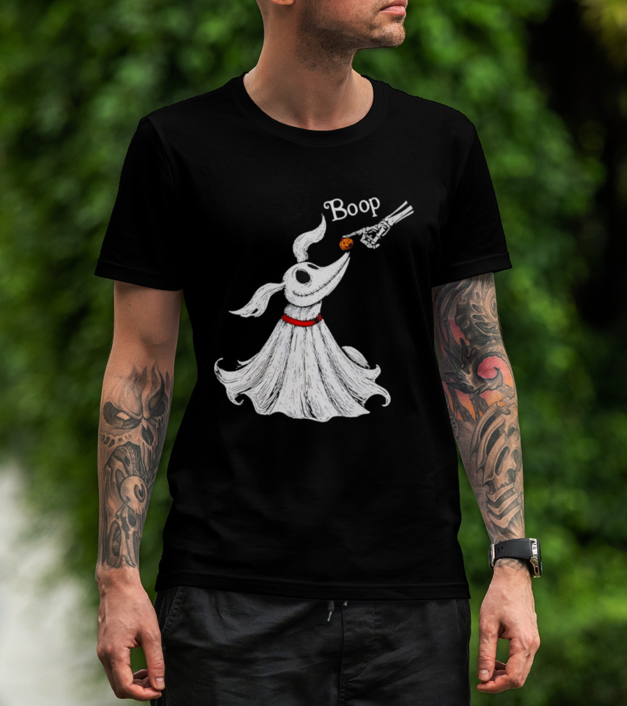 Zero Dog Boop Halloween Skeleton Hand Ghost Dog Pumpkin Nose T-Shirt