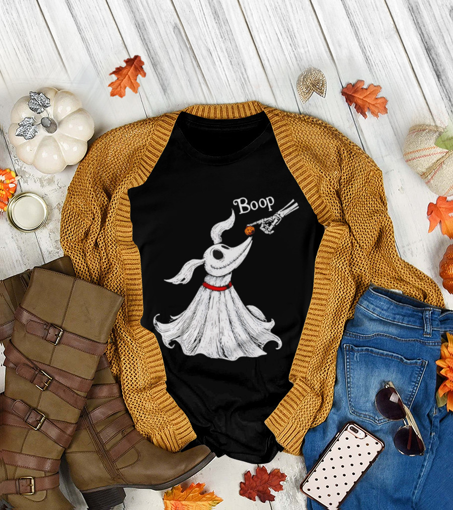 Zero Dog Boop Halloween Skeleton Hand Ghost Dog Pumpkin Nose T-Shirt