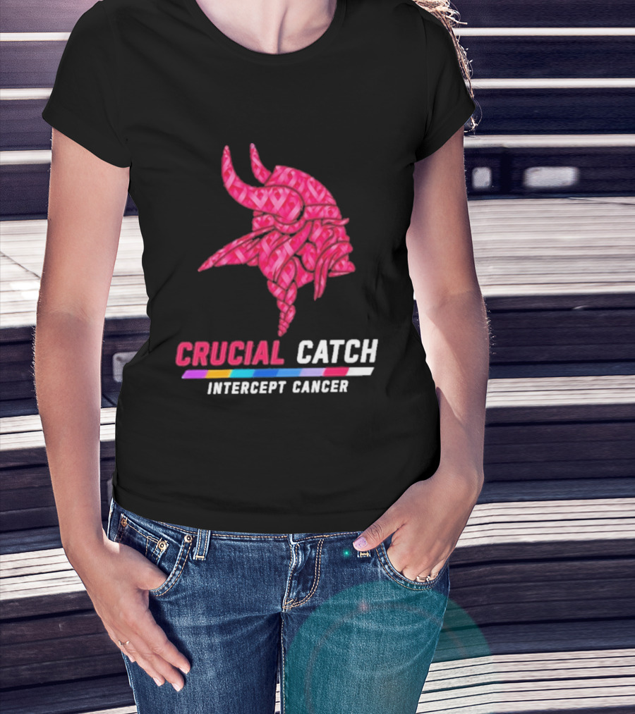 Minnesota Vikings 2026 Crucial Catch Intercept Cancer Pink Crucial Catch Intercept Cancer T-Shirt