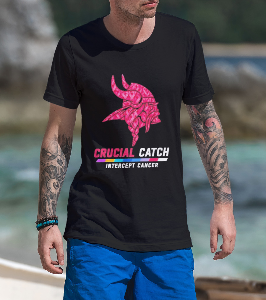 Minnesota Vikings 2026 Crucial Catch Intercept Cancer Pink Crucial Catch Intercept Cancer T-Shirt