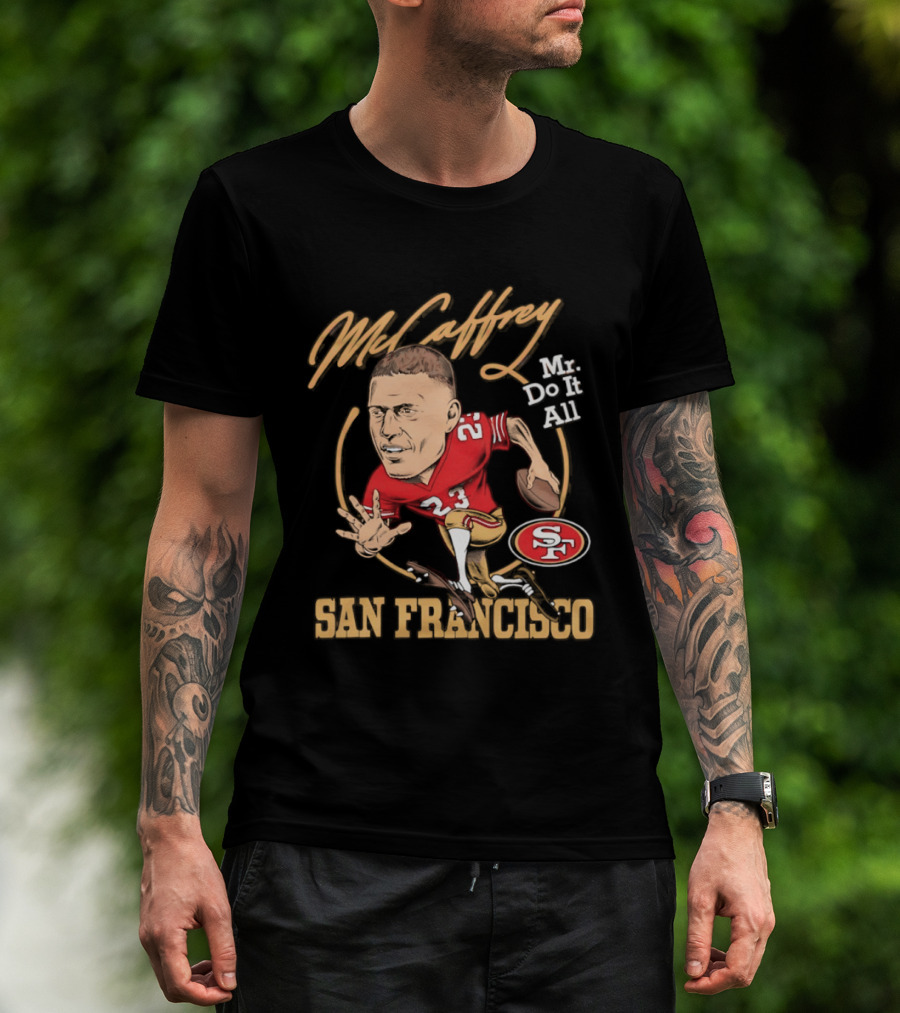 Christian McCaffrey 23 Mr Do It All San Francisco Football Caricature T-Shirt