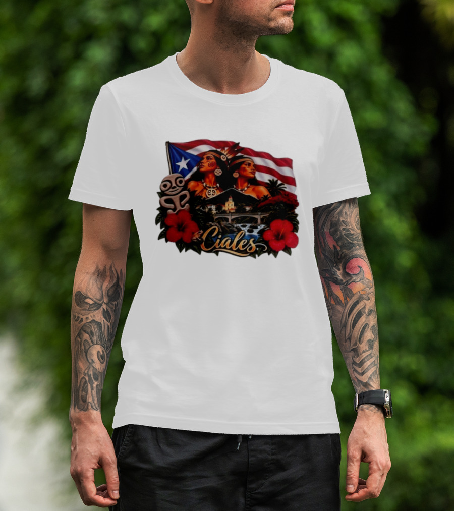 Ciales Puerto Rico Taino Women With Flag Hibiscus Flowers And Indigenous T-Shirt