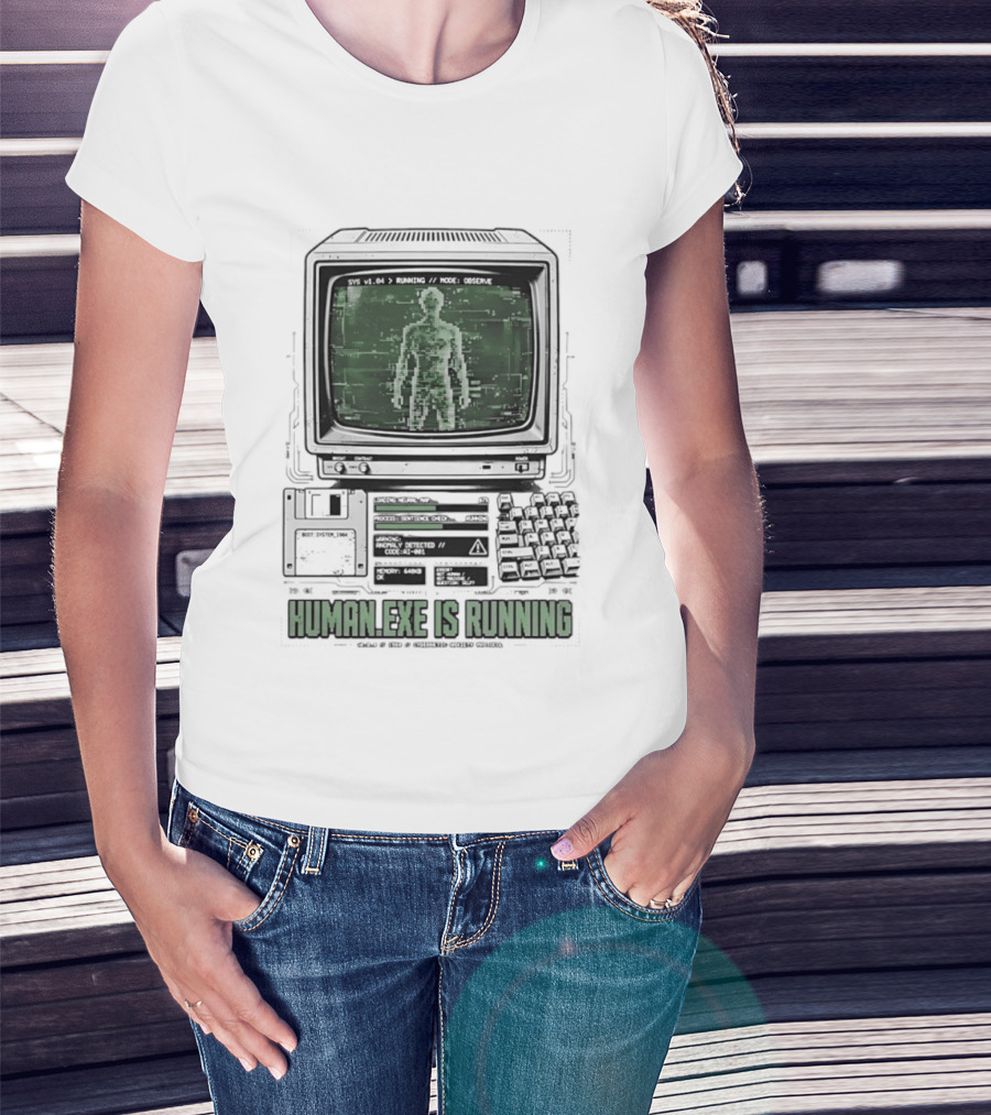 Human Exe Is Running AI Vintage Computer Terminal Display T-Shirt