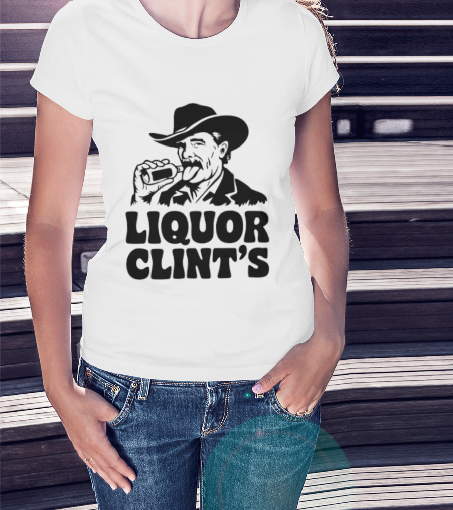 Liquor Clint's Clint Eastwood Western Cowboy Drinking Whiskey T-Shirt