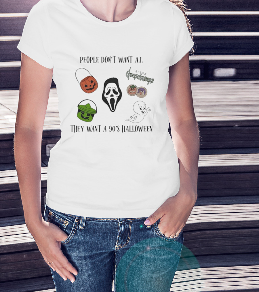 People Don't Want AI They Want A 90's Halloween Goosebumps Ghost Pumpkin Mask T-Shirt
