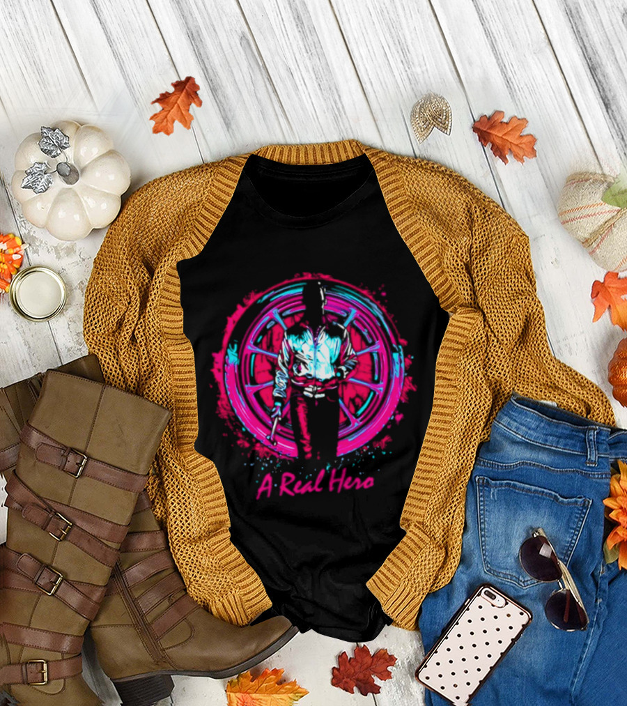 Drive Ryan Gosling Synthwave A Real Hero Wheel T-Shirt