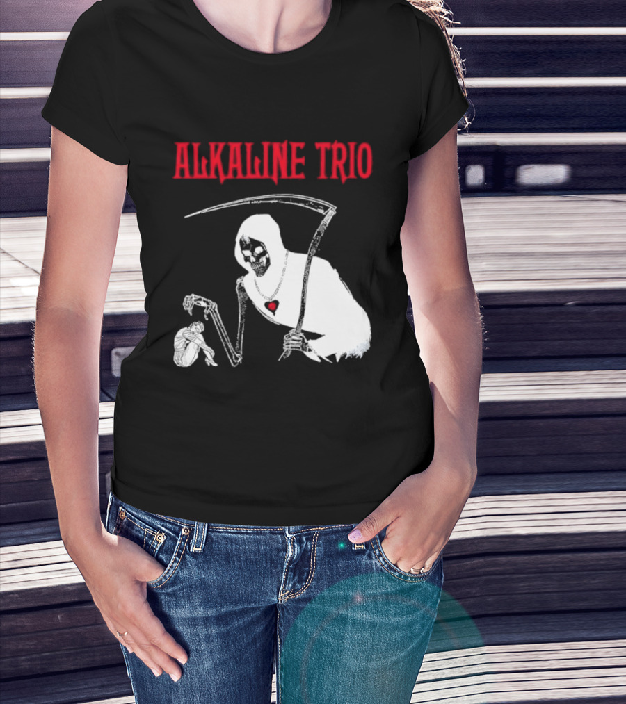 Alkaline Trio Grim Reaper Scythe Heart Skeleton T-Shirt
