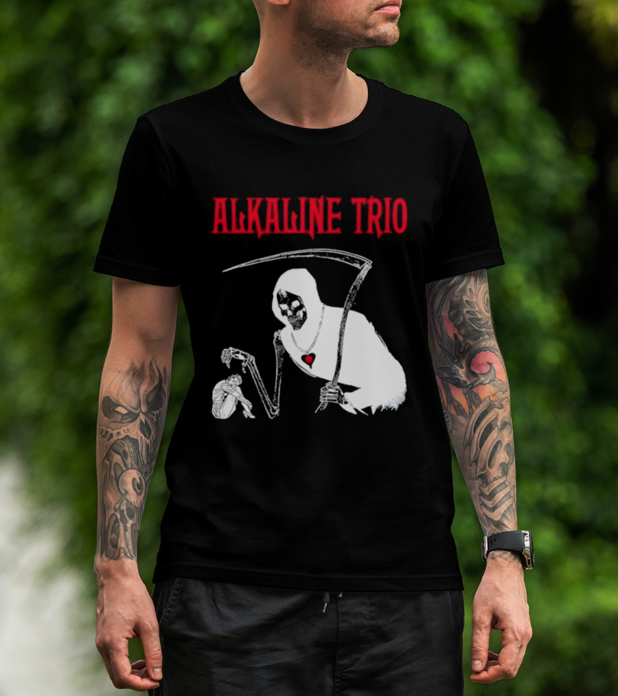 Alkaline Trio Grim Reaper Scythe Heart Skeleton T-Shirt