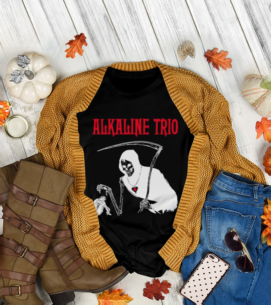 Alkaline Trio Grim Reaper Scythe Heart Skeleton T-Shirt
