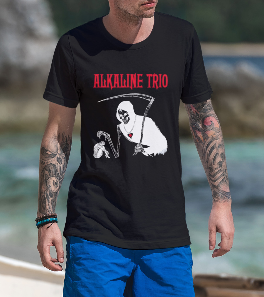 Alkaline Trio Grim Reaper Scythe Heart Skeleton T-Shirt
