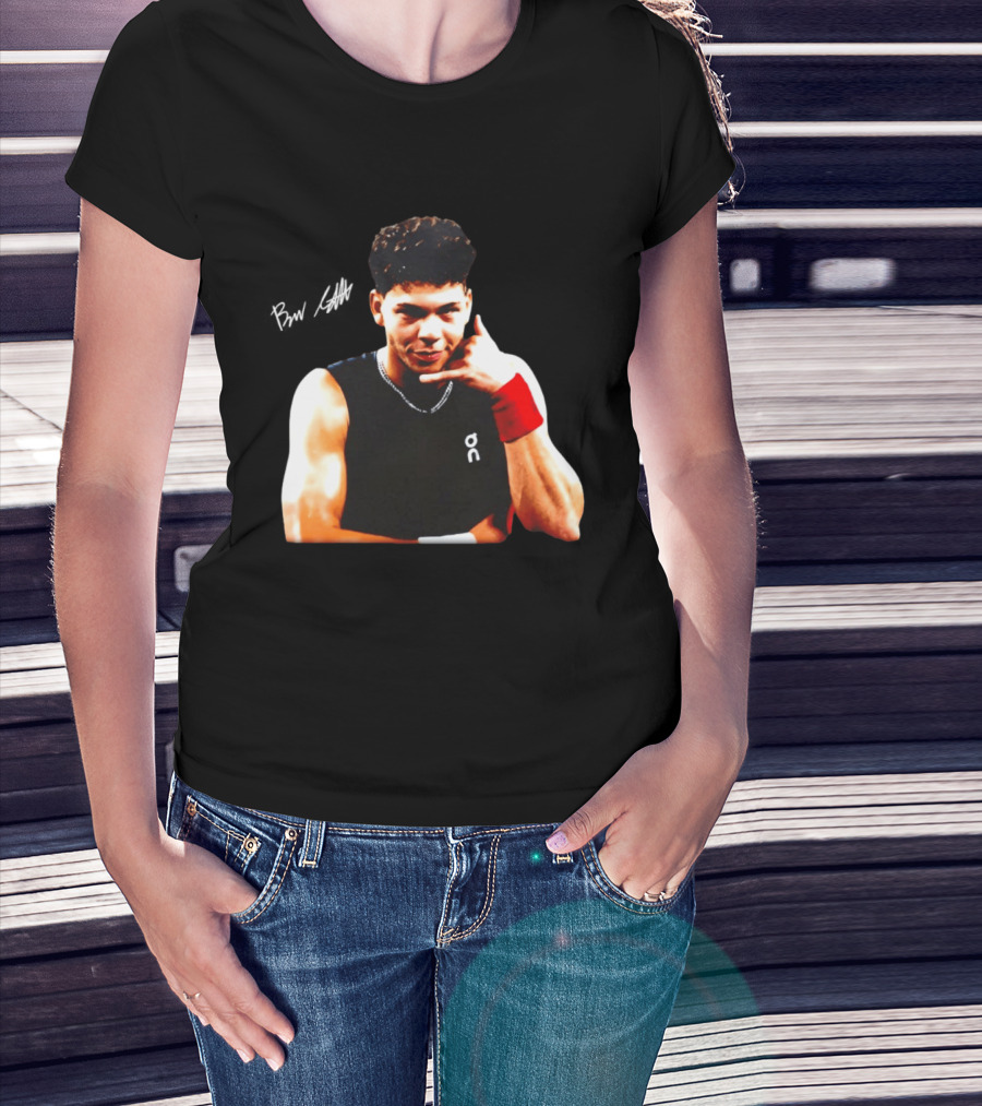Ben Shelton Phone Gesture On Athletic Tank With Red Wristband T-Shirt