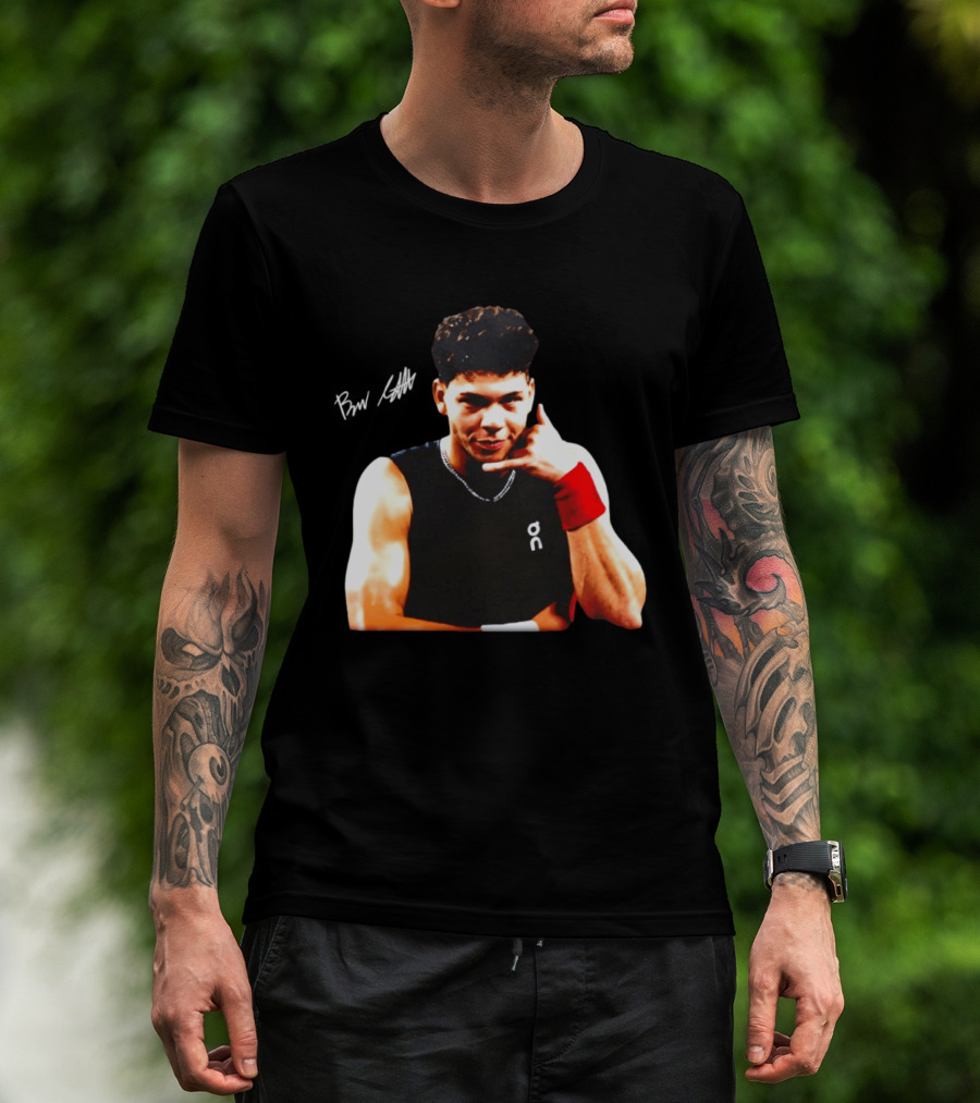 Ben Shelton Phone Gesture On Athletic Tank With Red Wristband T-Shirt