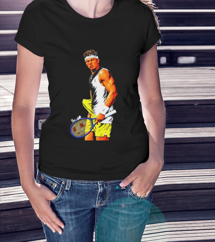 Ben Shelton Tennis Player 2026 Cartoon With Headband And Racket T-Shirt