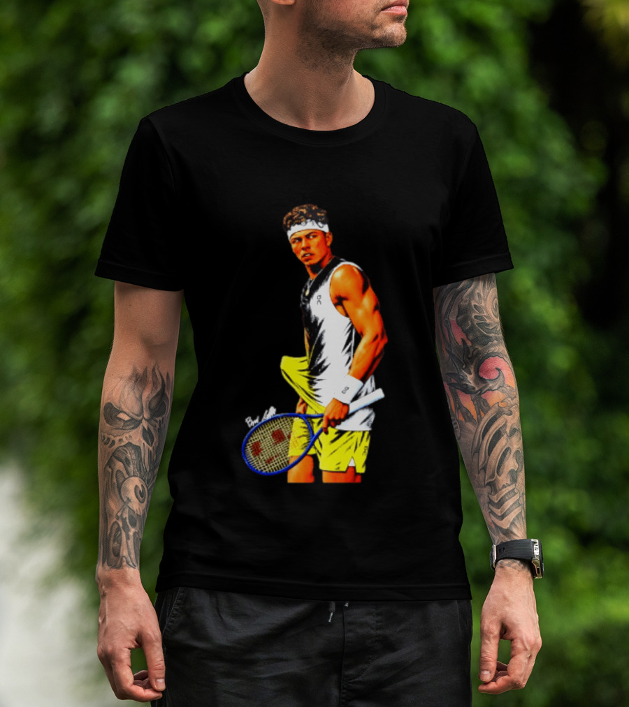 Ben Shelton Tennis Player 2026 Cartoon With Headband And Racket T-Shirt