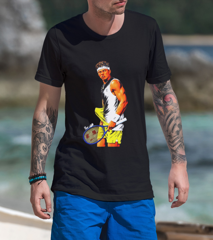 Ben Shelton Tennis Player 2026 Cartoon With Headband And Racket T-Shirt