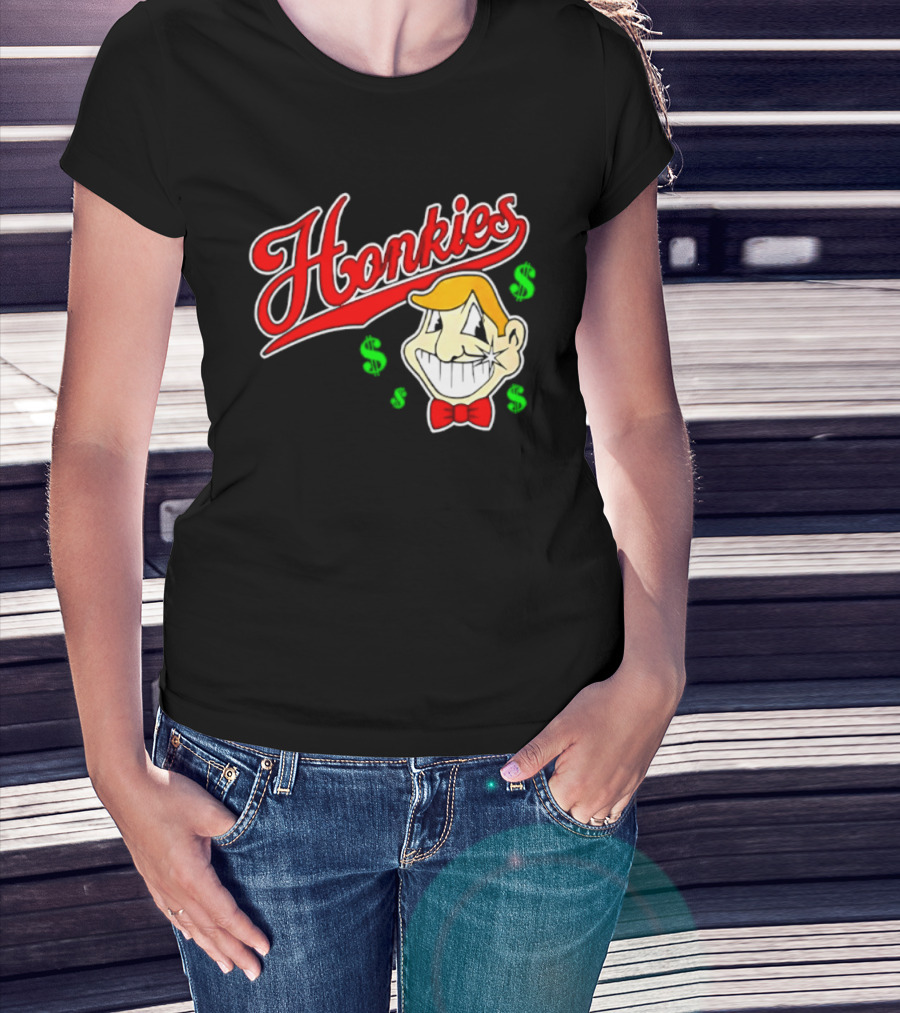 Honkies Red Script Cash Icon With Cartoon Face And Bow Tie T-Shirt