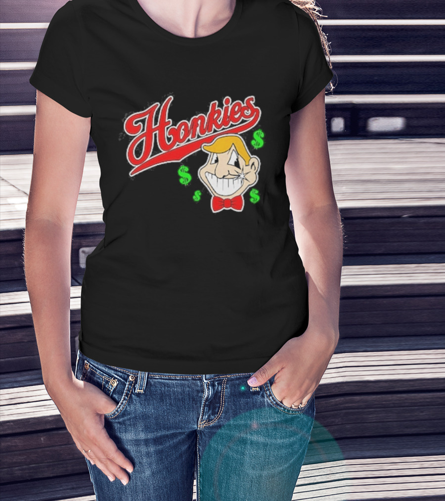 Honkies Red Script With Cartoon Face And Dollar Signs T-Shirt