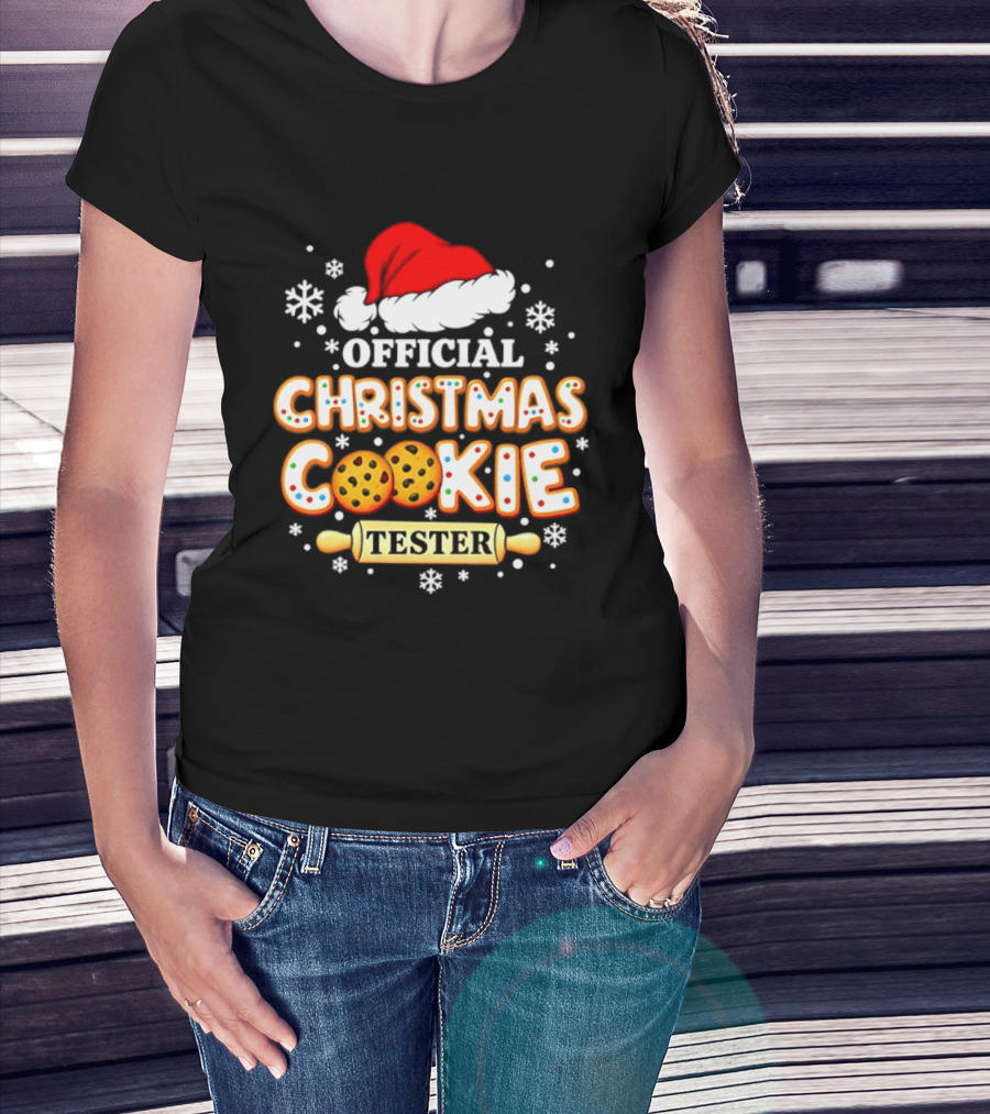 Official Christmas Cookie Tester Santa Hat Snowflakes T-Shirt