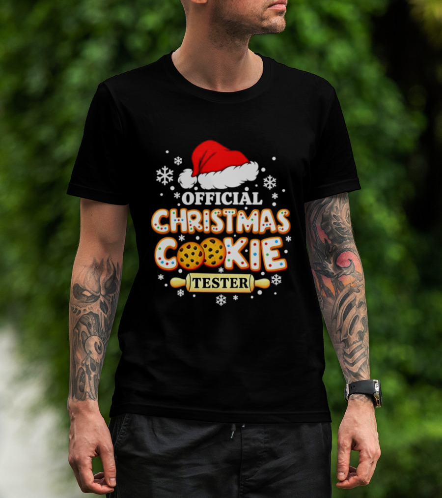 Official Christmas Cookie Tester Santa Hat Snowflakes T-Shirt