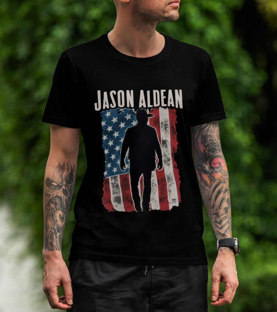 Jason Aldean Tour 2026 American Flag Cowboy T-Shirt