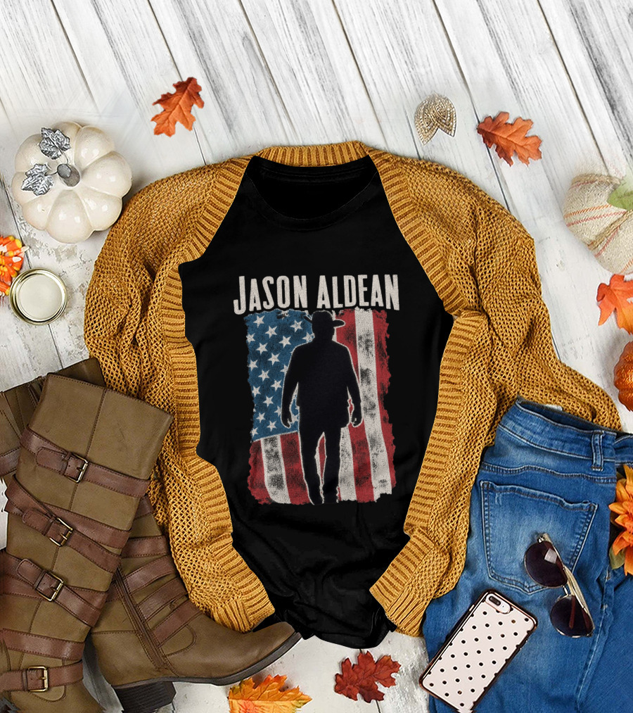 Jason Aldean Tour 2026 American Flag Cowboy T-Shirt