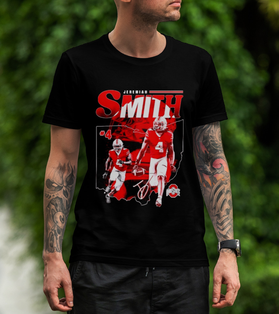 Jeremiah Smith #4 Ohio State Buckeyes Football NCAA Player Ohio Map T-Shirt