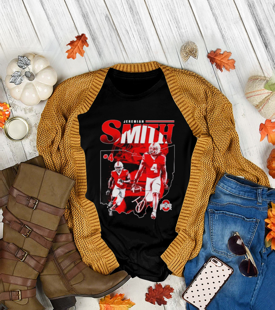Jeremiah Smith #4 Ohio State Buckeyes Football NCAA Player Ohio Map T-Shirt