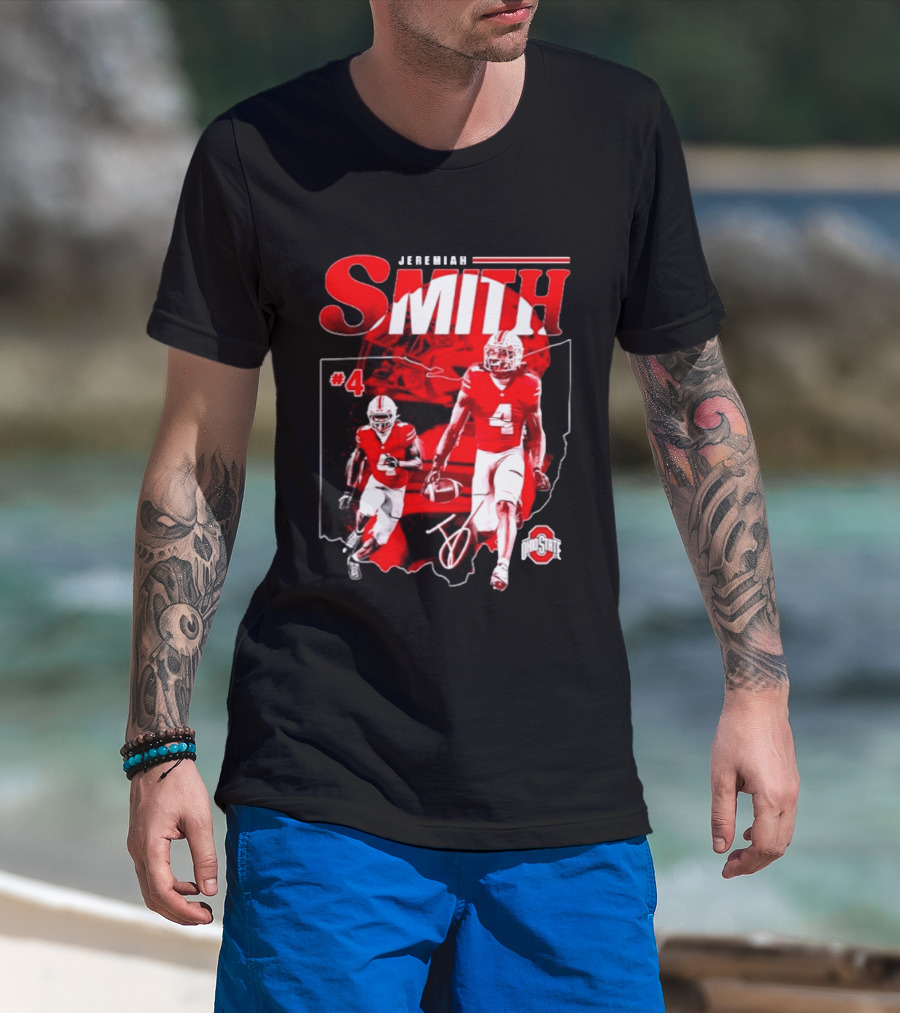 Jeremiah Smith #4 Ohio State Buckeyes Football NCAA Player Ohio Map T-Shirt