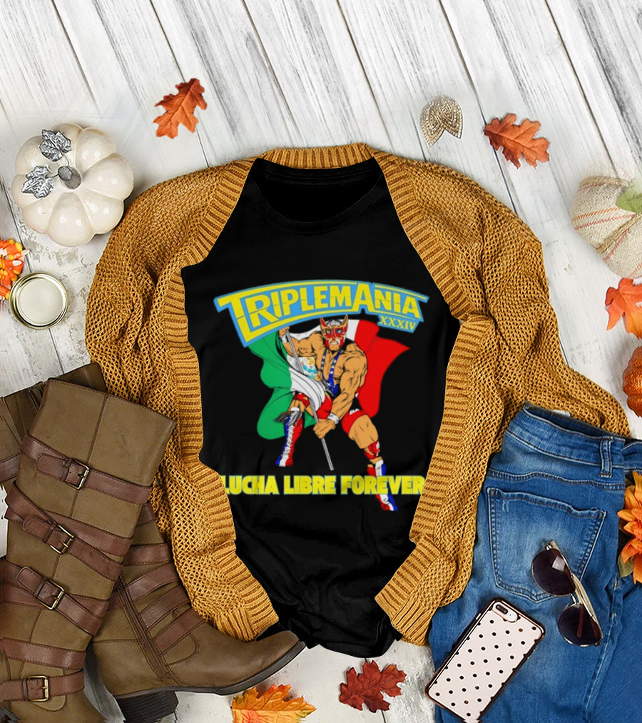 Triplemania XXXIV Lucha Libre Forever Wrestler Mexican Flag T-Shirt