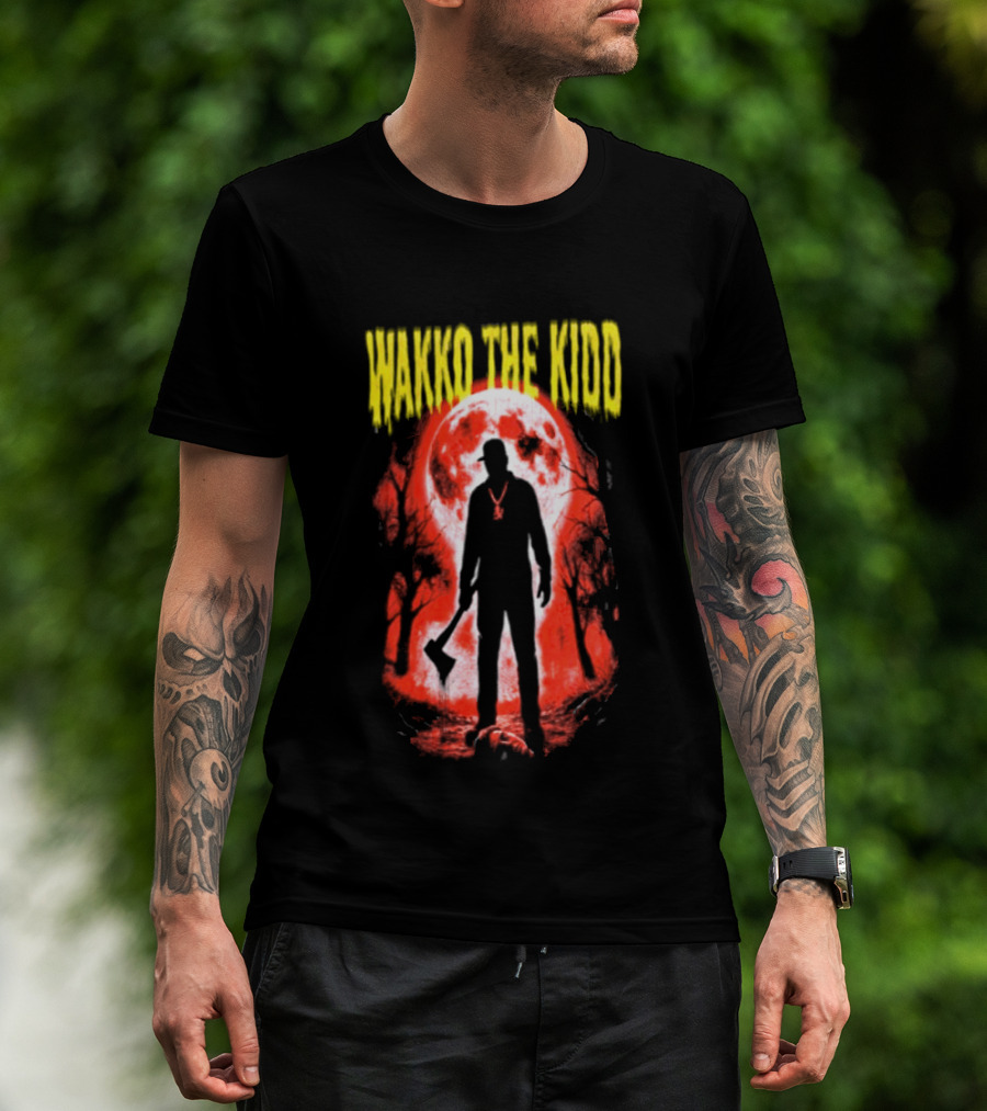 Wakko The Kidd Swing The Hatchet Red Moon Silhouette Charcoal Grey T-Shirt