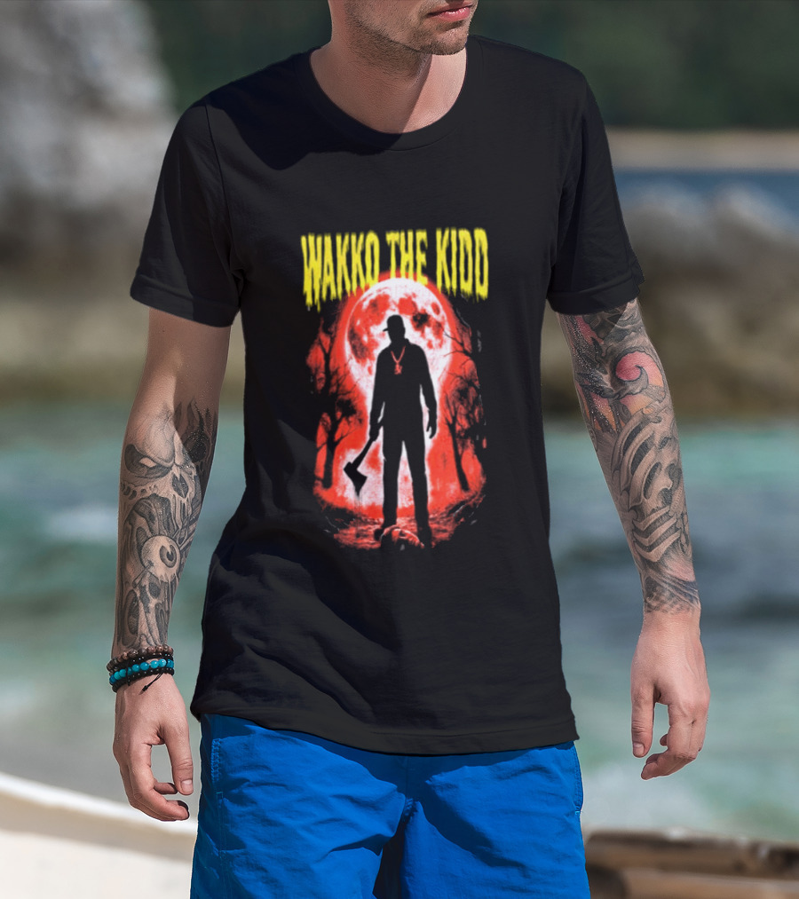 Wakko The Kidd Swing The Hatchet Red Moon Silhouette Charcoal Grey T-Shirt