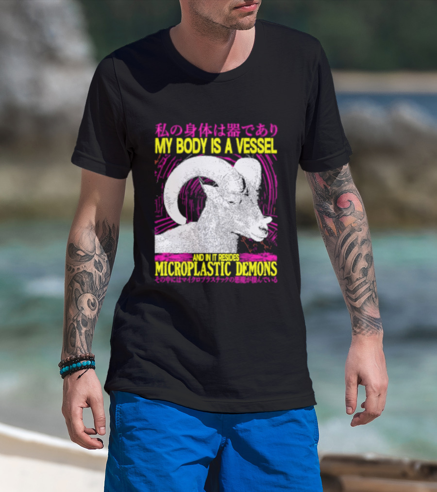 My Body Is A Vessel Microplastic Demons Ram Vintage Japanese Text Aesthetic T-Shirt
