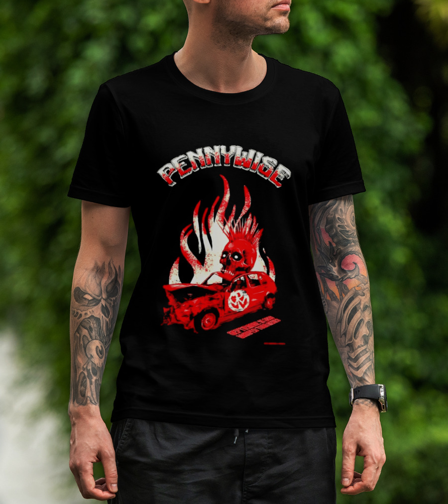 Pennywise Punk Rock Skull Flames Car Warped Tour T-Shirt