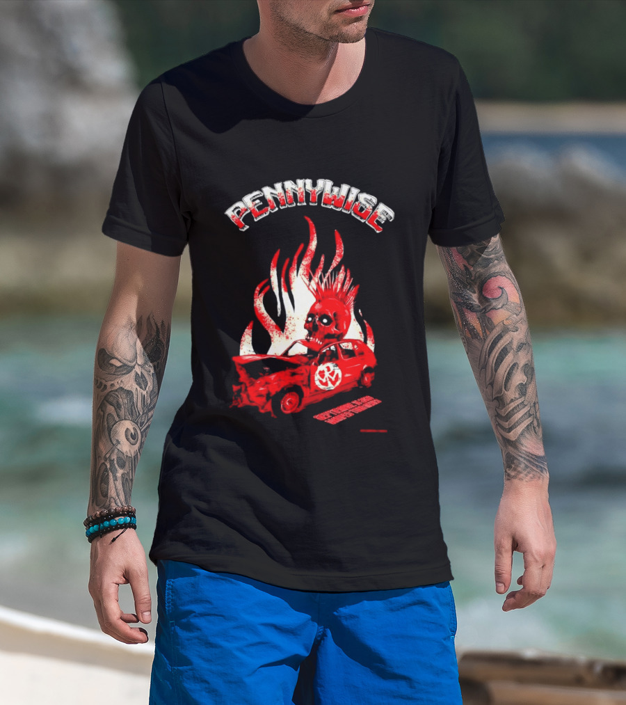 Pennywise Punk Rock Skull Flames Car Warped Tour T-Shirt