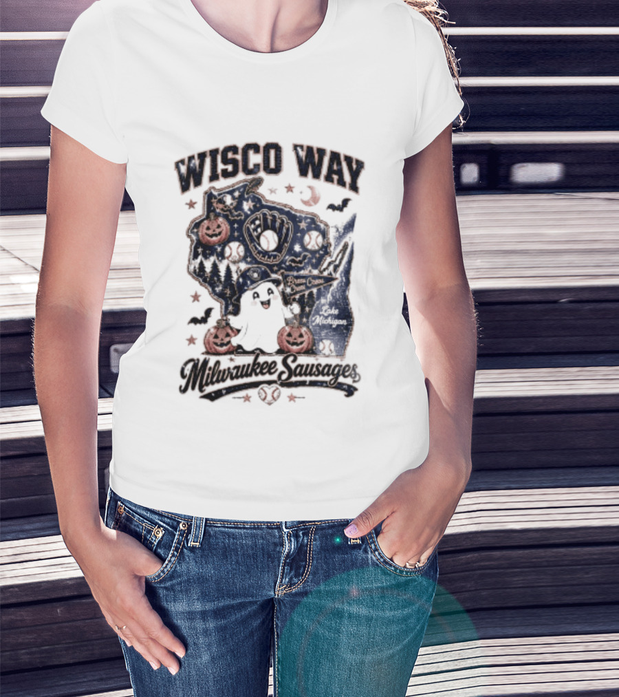 Wisco Way Milwaukee Sausages Halloween Ghosts 2026 T-Shirt