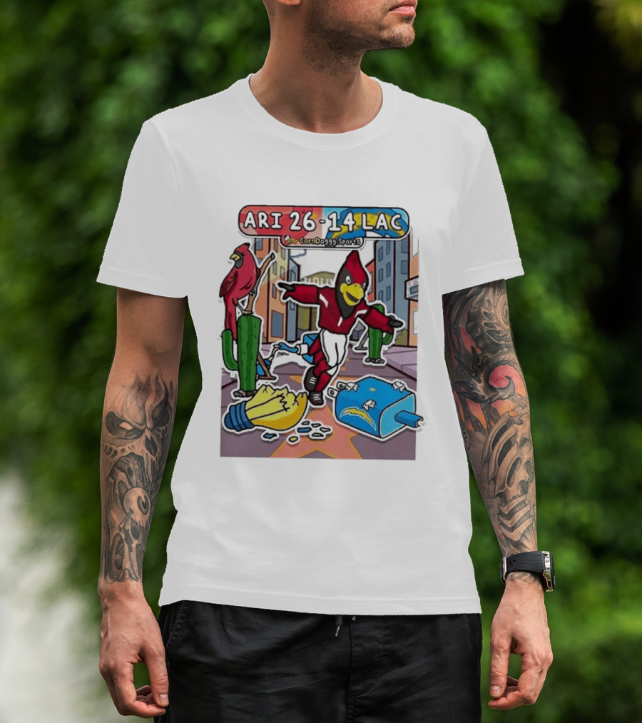 Arizona Cardinals Vs Los Angeles Chargers Corndoggy Sports Doodle Game Day ARI 26 14 LAC T-Shirt