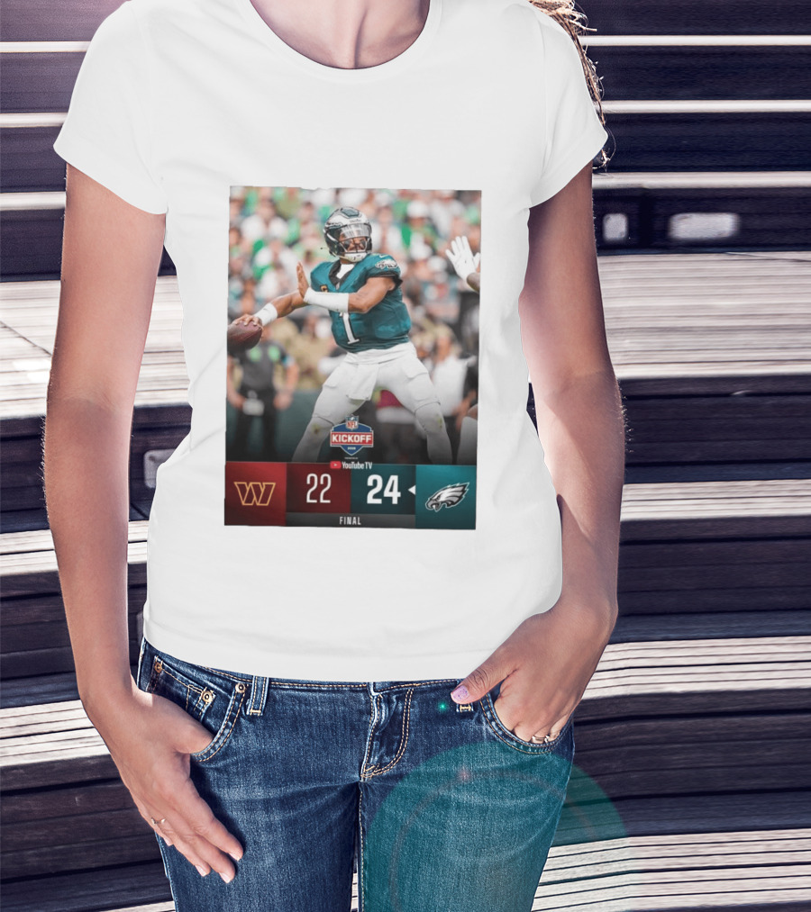 Jalen Hurts NFL Kickoff Philadelphia Eagles Victory 24 22 Final T-Shirt