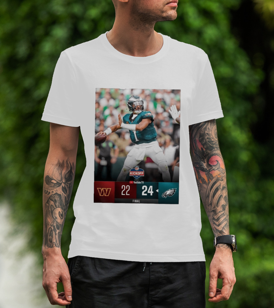 Jalen Hurts NFL Kickoff Philadelphia Eagles Victory 24 22 Final T-Shirt