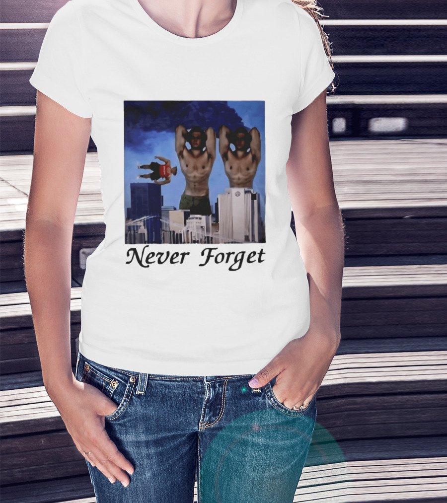 Never Forget 9 11 Internet Meme Edgy Humor Floating Character Twin Towers T-Shirt