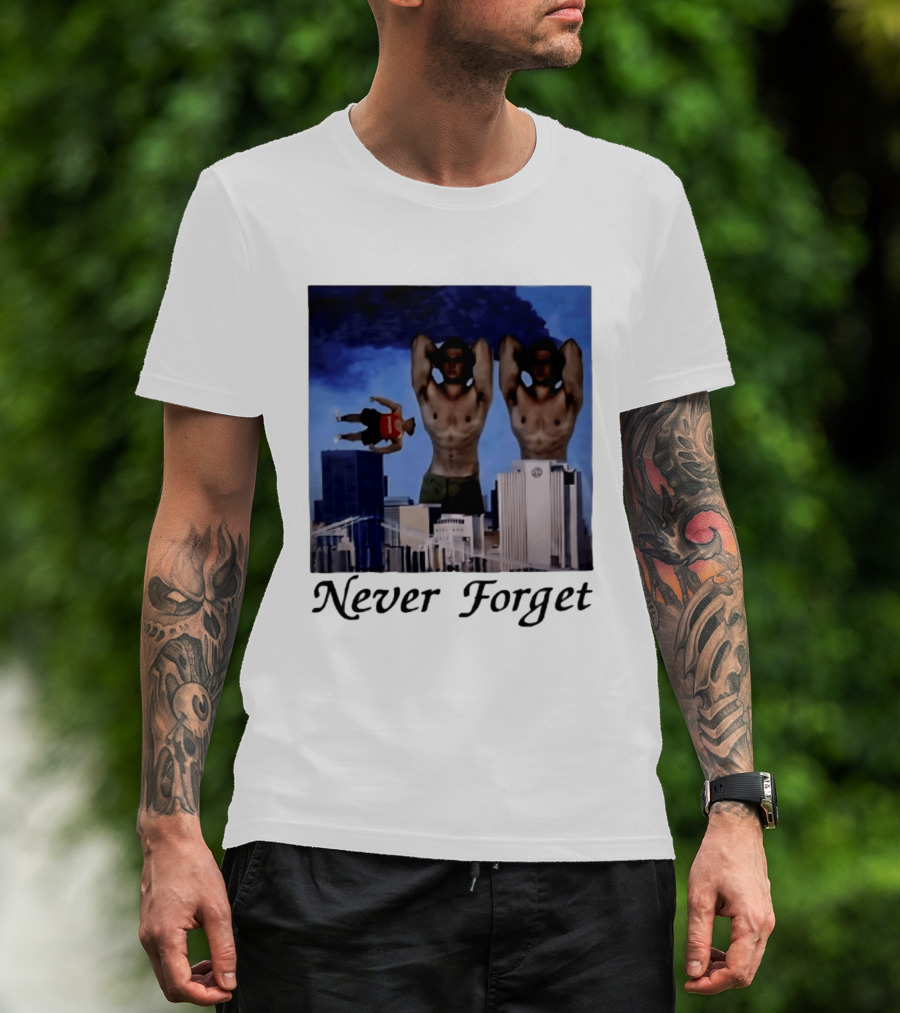 Never Forget 9 11 Internet Meme Edgy Humor Floating Character Twin Towers T-Shirt